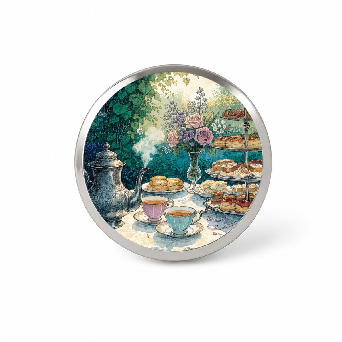Elegant Afternoon Tea Pot Scones Novelty Hat Backpack Lapel Pin