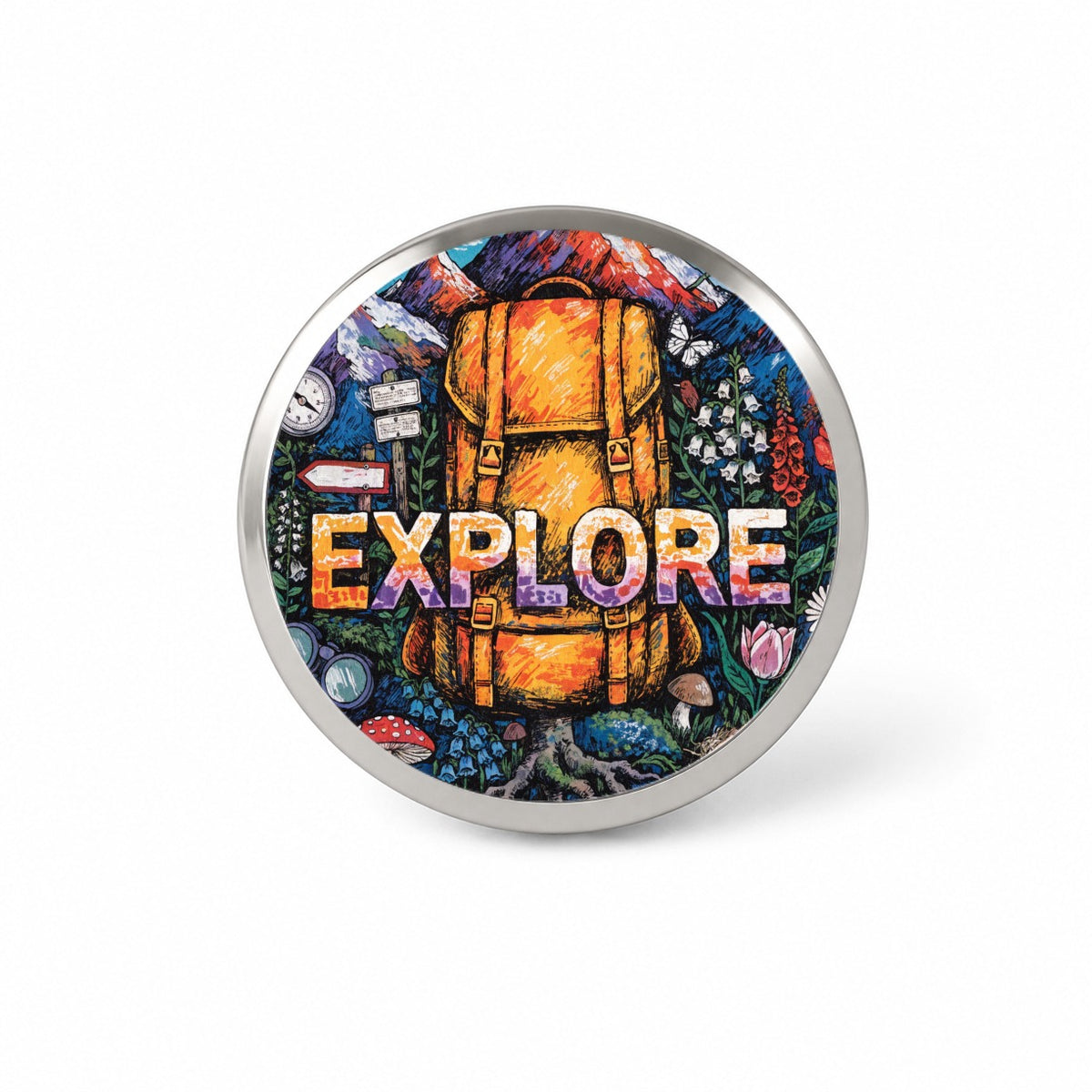 Explore Hiking Backpacking Illustration Novelty Hat Backpack Lapel Pin