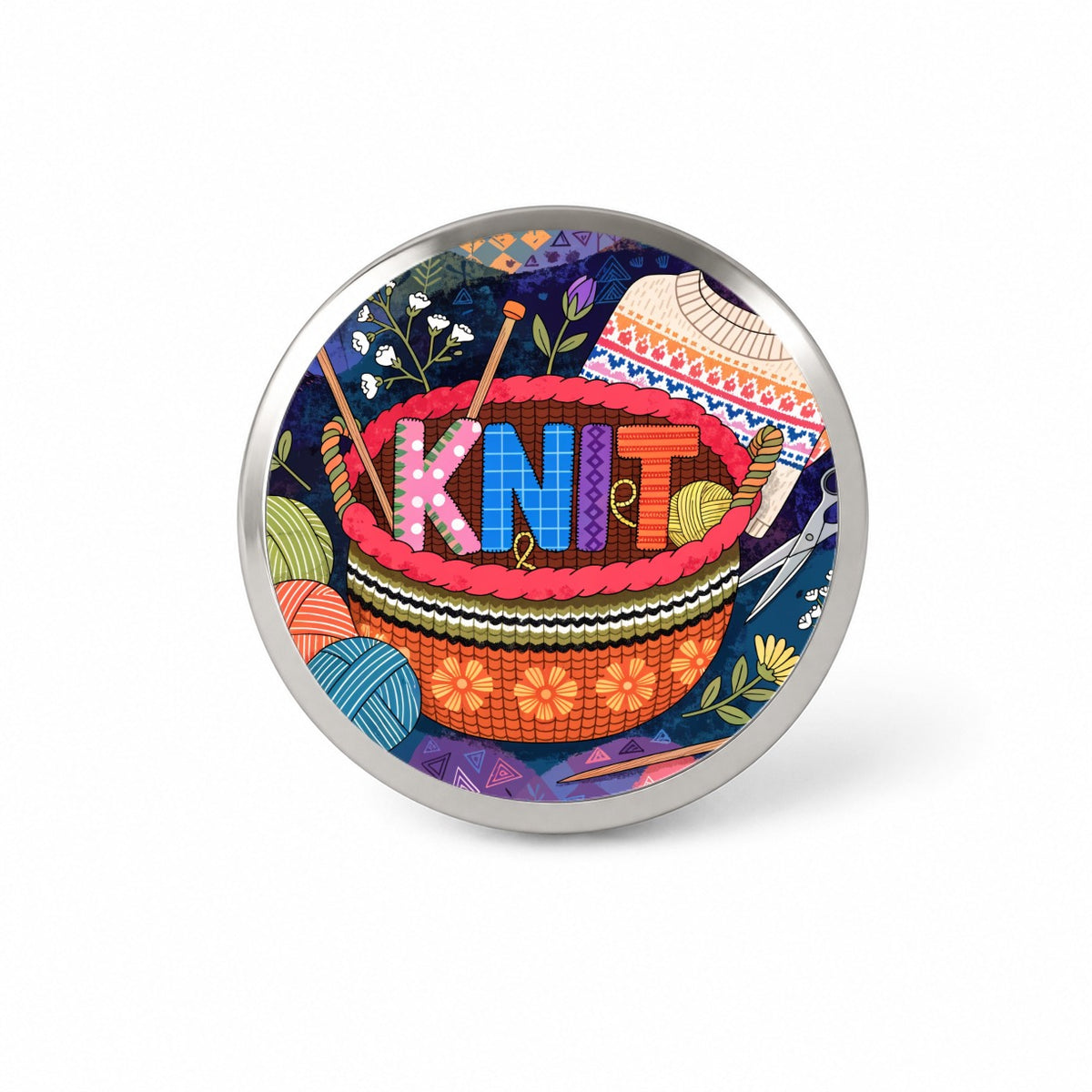 Knit Knitting Colorful Yarn Basket Novelty Hat Backpack Lapel Pin