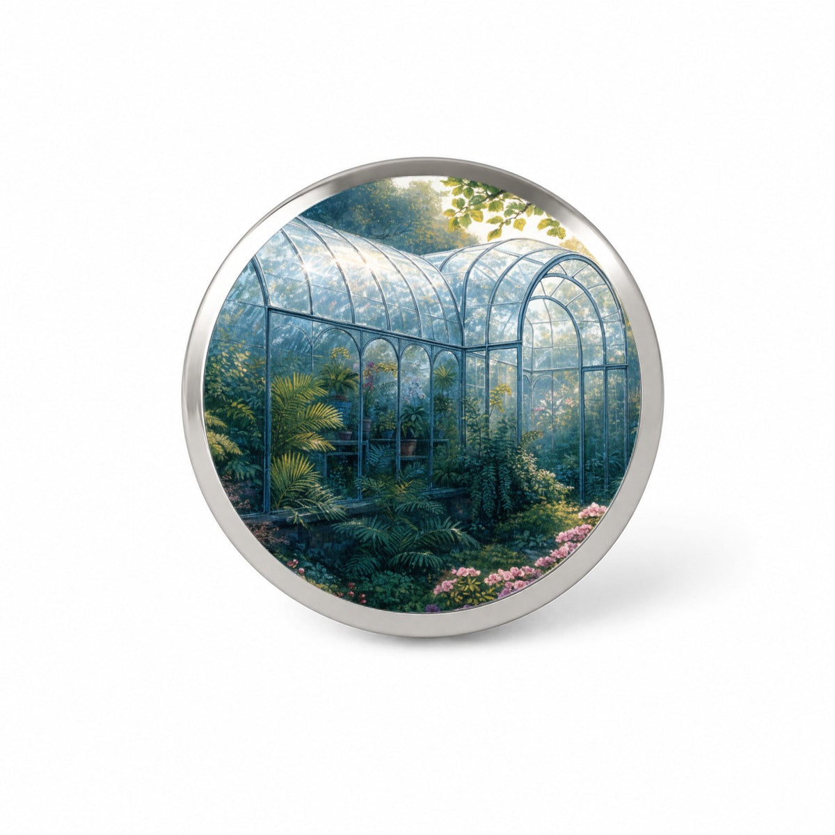 Lush Garden Glass Conservatory Novelty Hat Backpack Lapel Pin