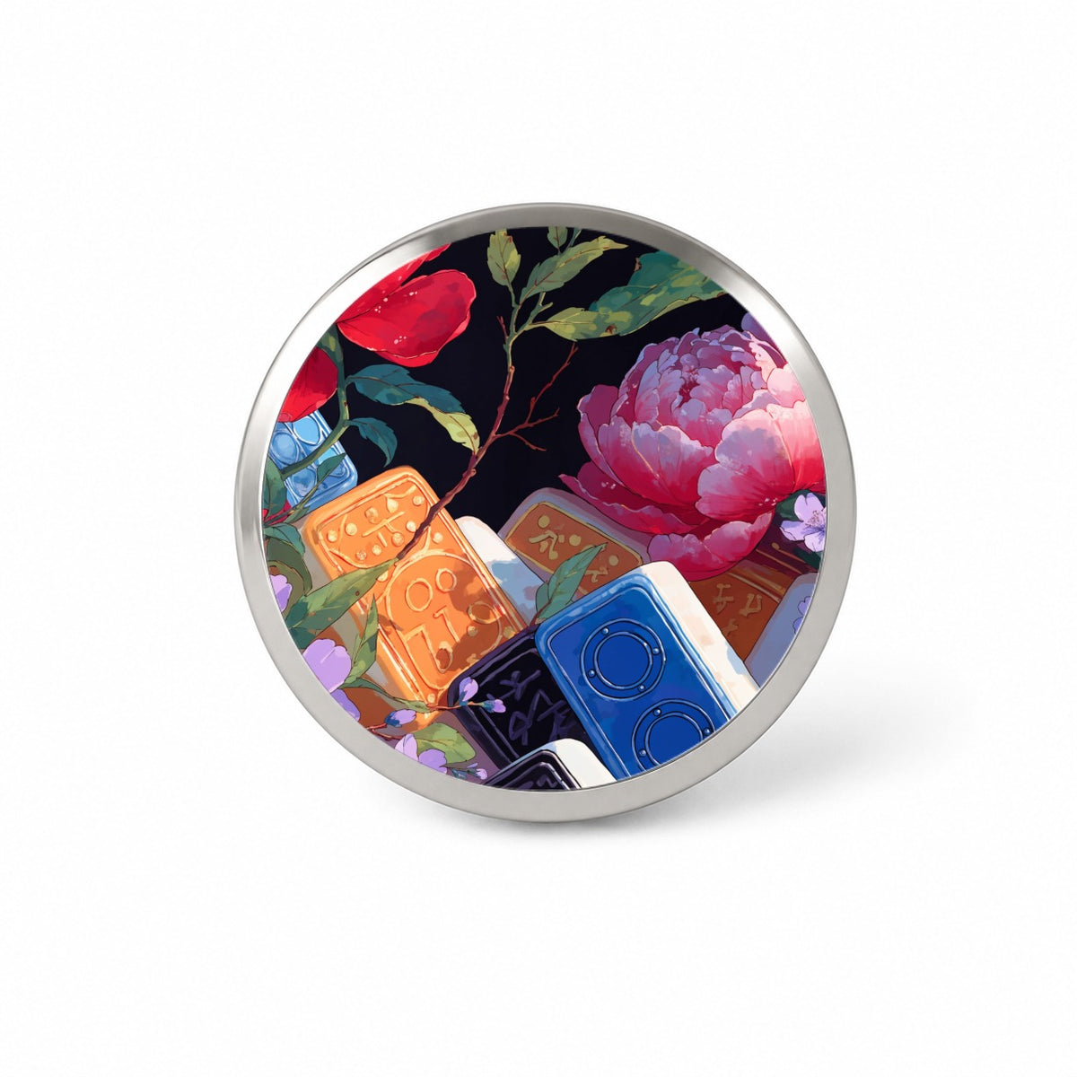 Mahjong Tiles Flowers Novelty Hat Backpack Lapel Pin