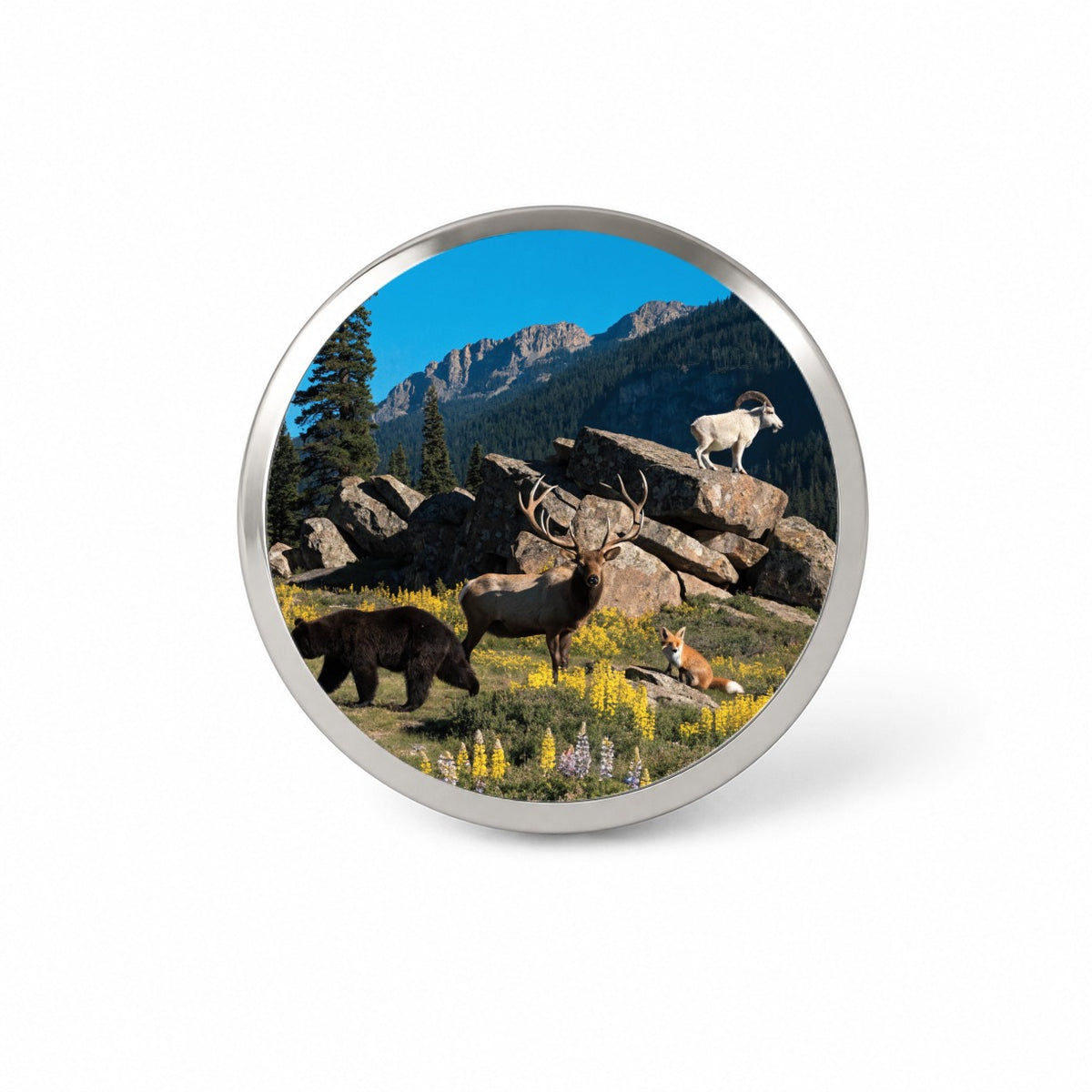 National Park Animals Photo Bear Elk Fox Goat Novelty Hat Backpack Lapel Pin