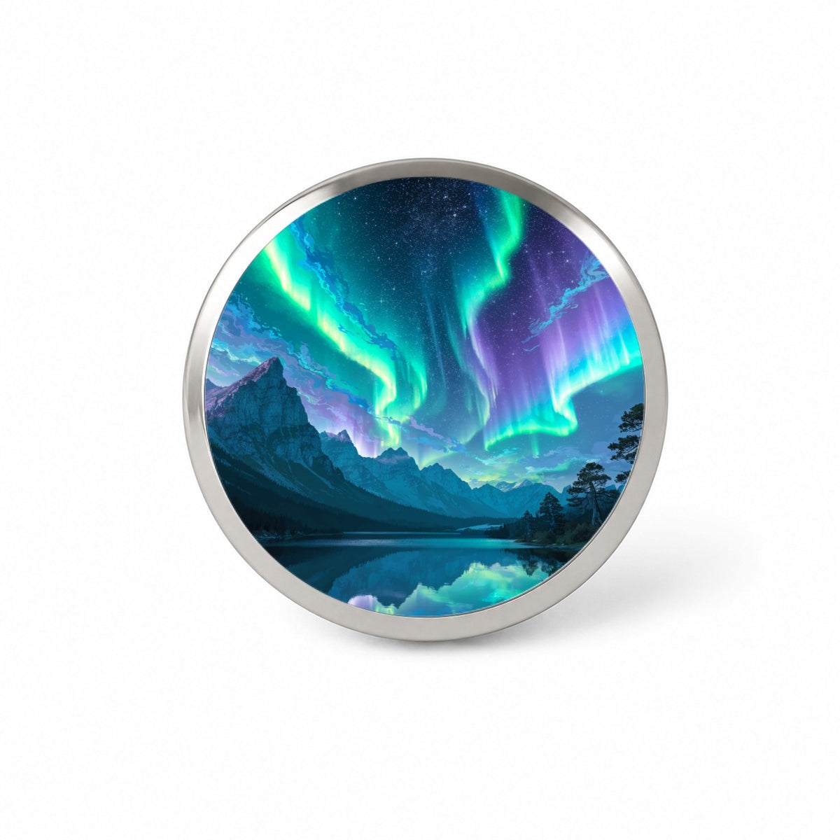 Northern Lights Mountain Lake Novelty Hat Backpack Lapel Pin