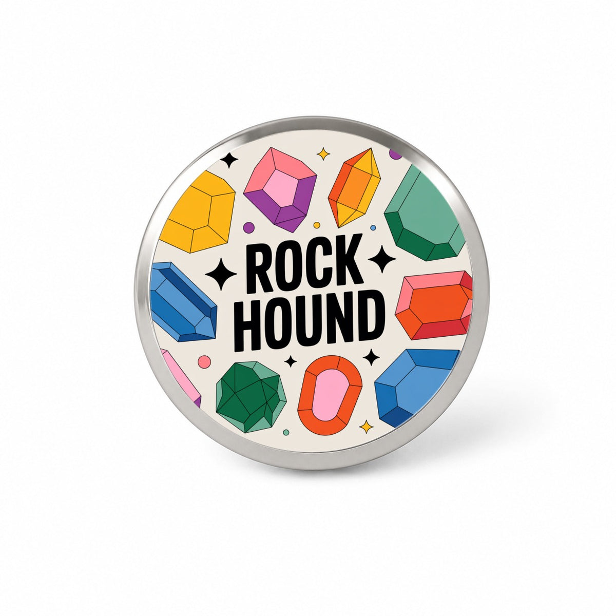 Rock Hound Crystals Polished Stones Novelty Hat Backpack Lapel Pin