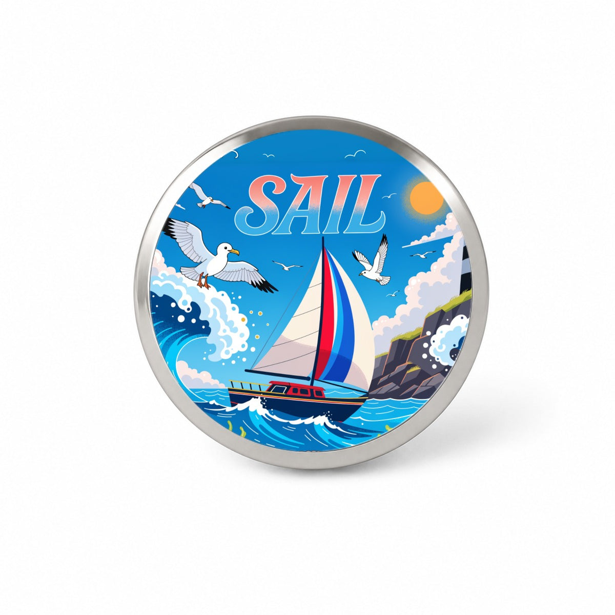 Sail Colorful Sailboat Lighthouse Birds Novelty Hat Backpack Lapel Pin