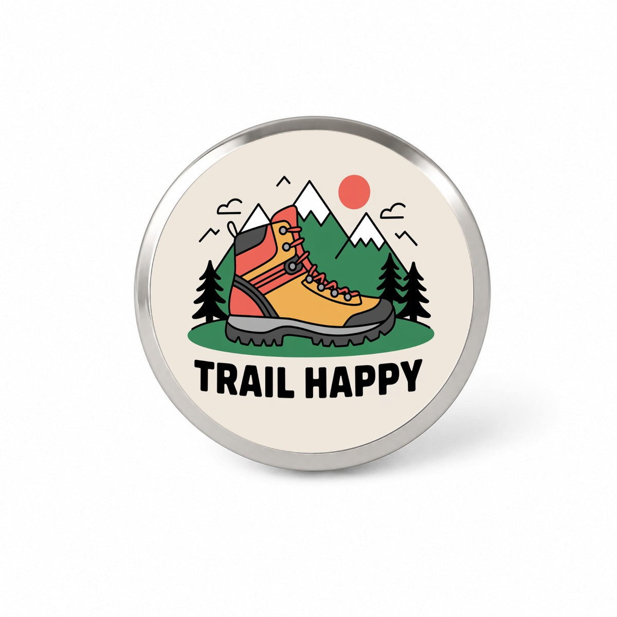 Trail Happy Hiking Boot Mountains Hiker Novelty Hat Backpack Lapel Pin