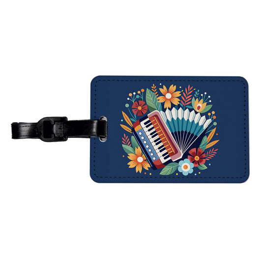 Accordion Music Floral Motif Travel Faux Leather Luggage Tag