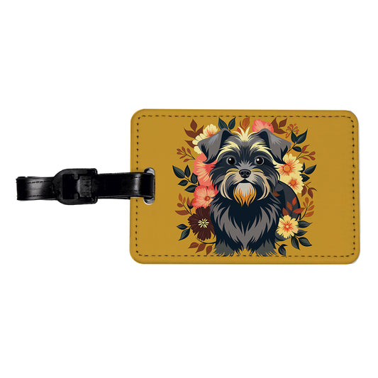 Affenpinscher Dog Floral Flowers Travel Faux Leather Luggage Tag