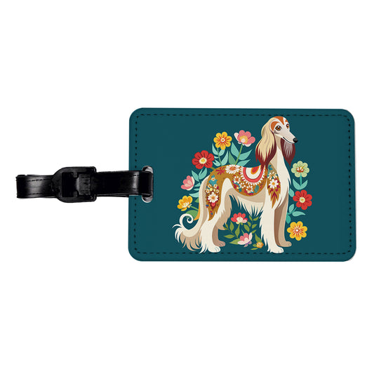 Afghan Hound Dog Floral Flowers Travel Faux Leather Luggage Tag