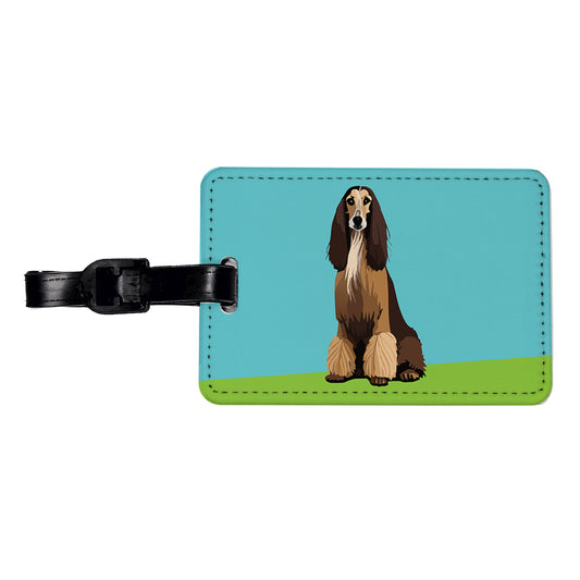 Afghan Hound Dog Sitting Travel Faux Leather Luggage Tag