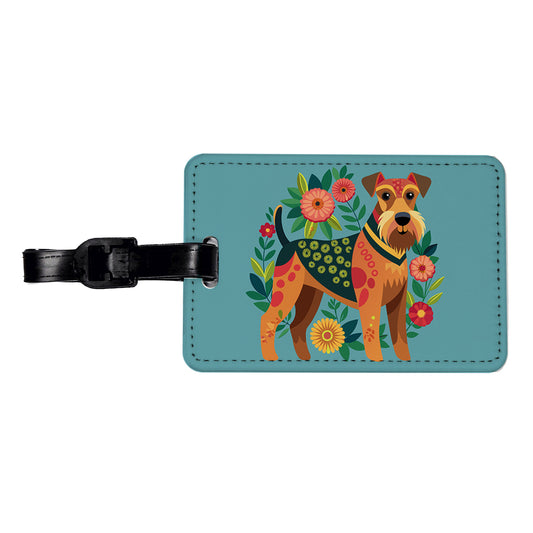 Airedale Terrier Dog Floral Flowers Travel Faux Leather Luggage Tag