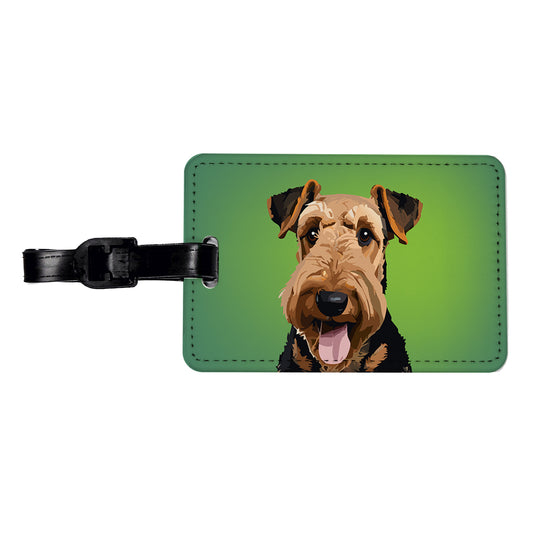 Airedale Terrier Dog Portrait Travel Faux Leather Luggage Tag