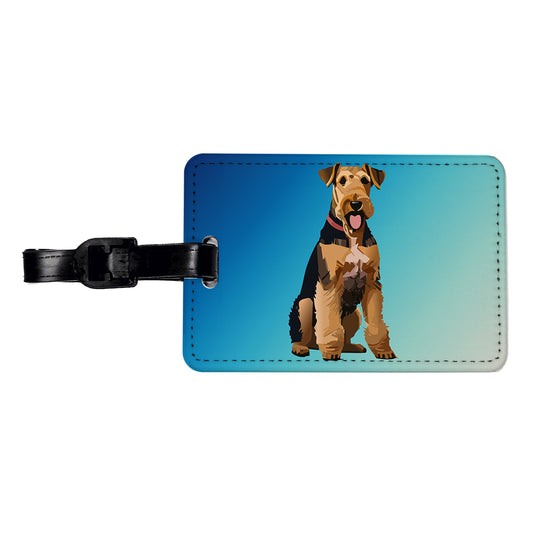 Airedale Terrier Dog Sitting Travel Faux Leather Luggage Tag