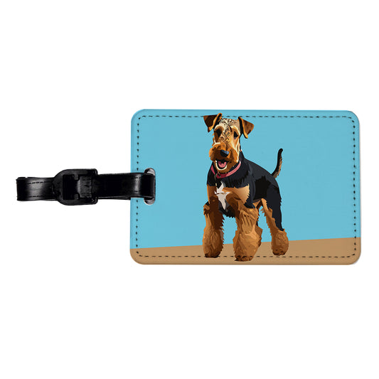 Airedale Terrier Dog Standing Travel Faux Leather Luggage Tag
