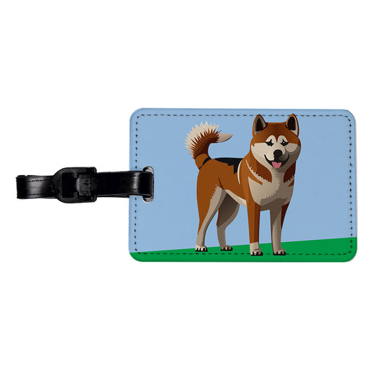 Akita Dog Standing Travel Faux Leather Luggage Tag