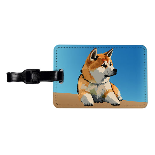 Akita Dog Watercolor Travel Faux Leather Luggage Tag