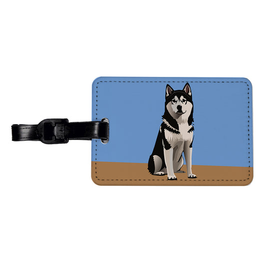 Alaskan Klee Kai Dog Sitting Travel Faux Leather Luggage Tag