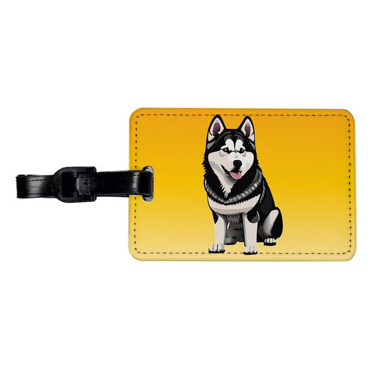 Alaskan Malamute Dog Sitting Travel Faux Leather Luggage Tag