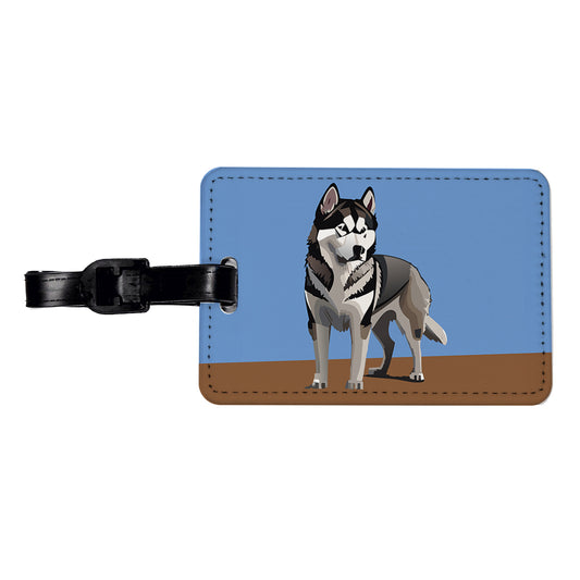 Alaskan Malamute Dog Standing Travel Faux Leather Luggage Tag