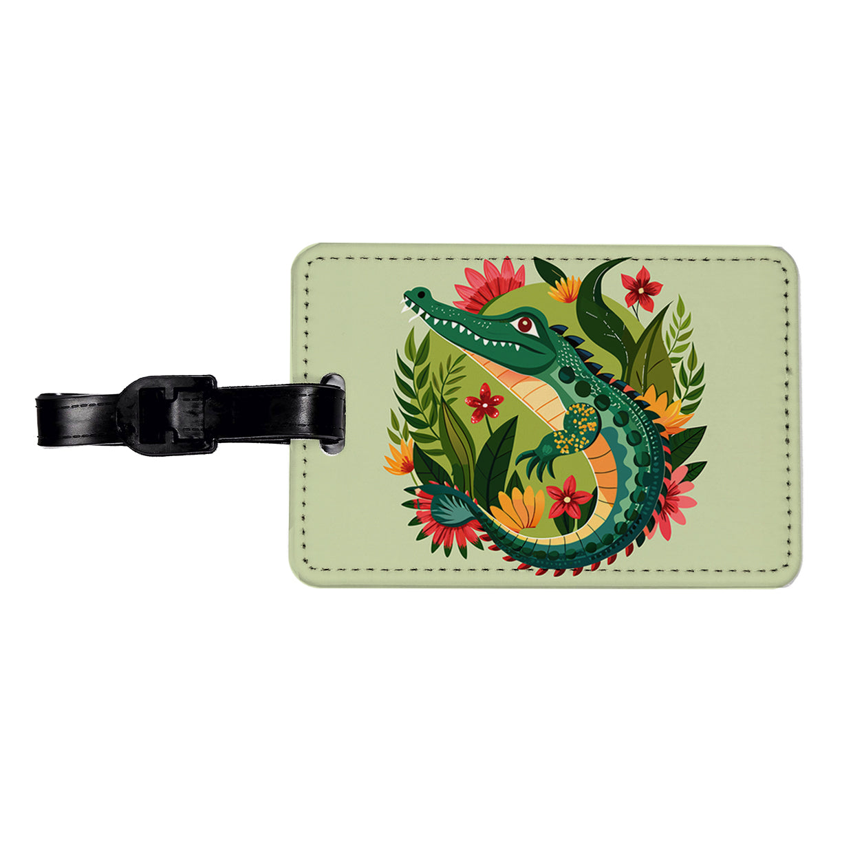 Alligator Floral Flowers Travel Faux Leather Luggage Tag
