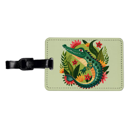 Alligator Floral Flowers Travel Faux Leather Luggage Tag