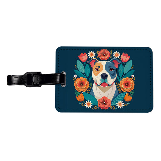American Bulldog Dog Floral Flowers Travel Faux Leather Luggage Tag