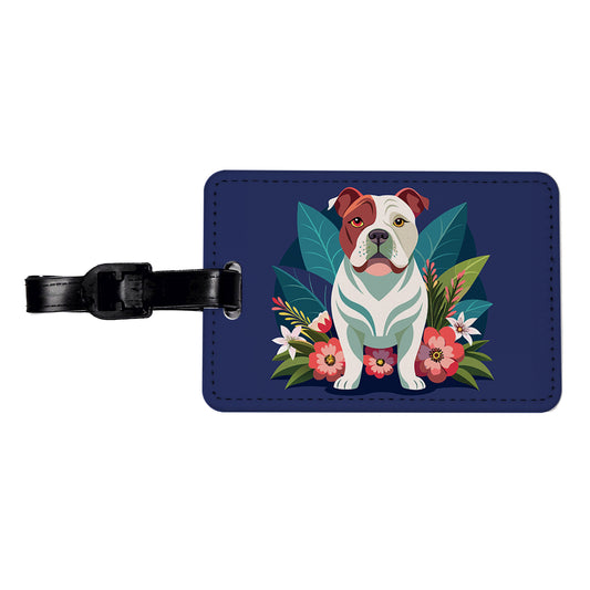 American Bulldog Floral Flowers Travel Faux Leather Luggage Tag