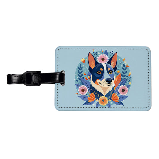 American Cattle Dog Floral Flowers Travel Faux Leather Luggage Tag