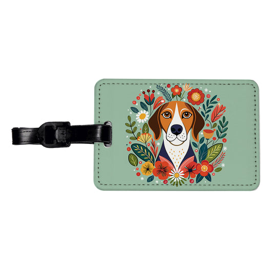 American English Coonhound Dog Floral Flowers Travel Faux Leather Luggage Tag
