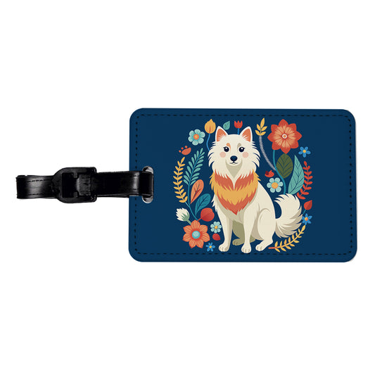 American Eskimo Dog Floral Flowers Travel Faux Leather Luggage Tag