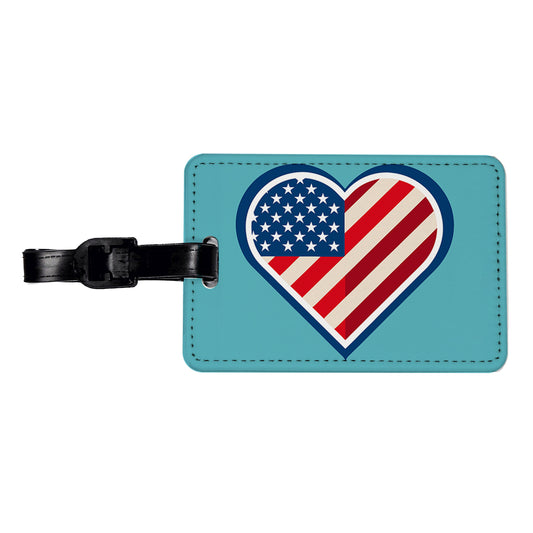 American Flag in Heart Patriotic USA United States Travel Faux Leather Luggage Tag