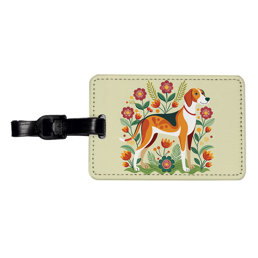 American Foxhound Dog Floral Flowers Travel Faux Leather Luggage Tag