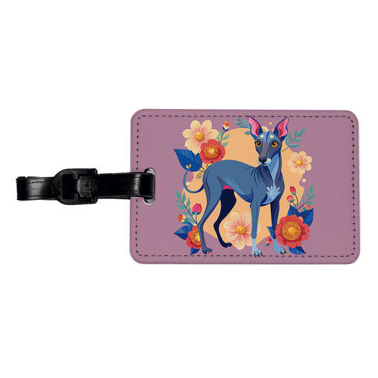 American Hairless Terrier Dog Floral Flowers Travel Faux Leather Luggage Tag