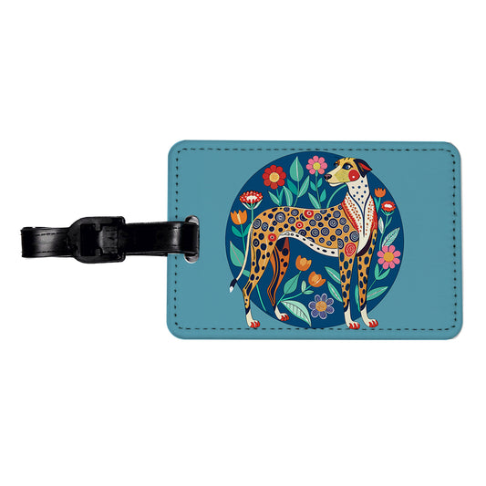 American Leopard Hound Dog Floral Flowers Travel Faux Leather Luggage Tag
