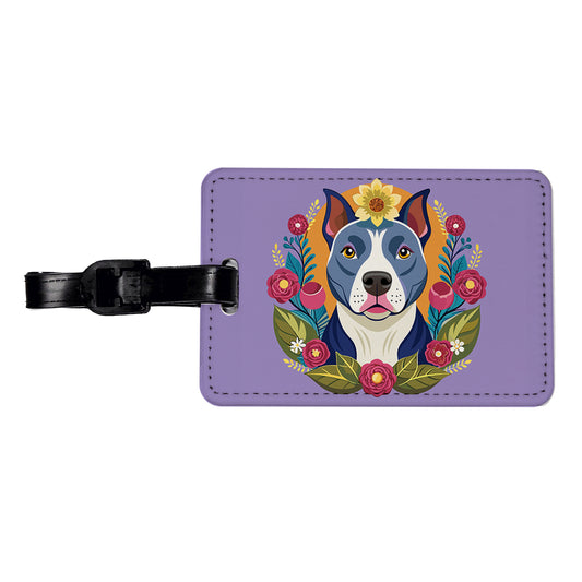 American Pit Bull Terrier Dog Floral Flowers Travel Faux Leather Luggage Tag