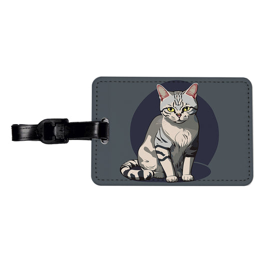 American Shorthair Cat Sitting Travel Faux Leather Luggage Tag
