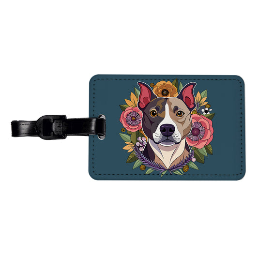 American Staffordshire Terrier Dog Floral Flowers Travel Faux Leather Luggage Tag