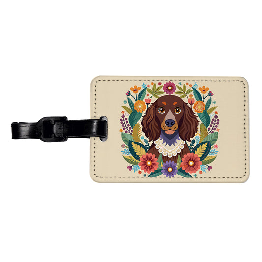 American Water Spaniel Dog Floral Flowers Travel Faux Leather Luggage Tag