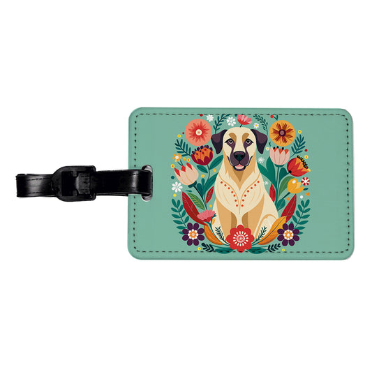 Anatolian Shepherd Dog Floral Flowers Travel Faux Leather Luggage Tag