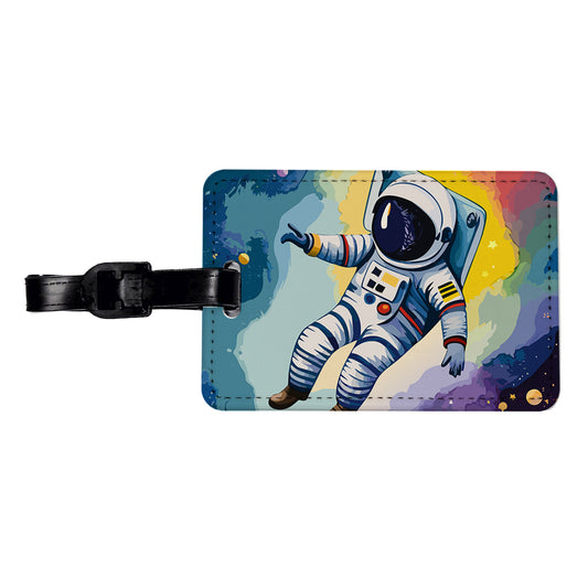 Astronaut Floating in Space Astronomy Travel Faux Leather Luggage Tag