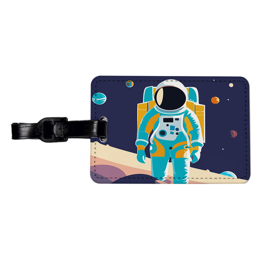 Astronaut in Outer Space Planets Science Fiction Travel Faux Leather Luggage Tag