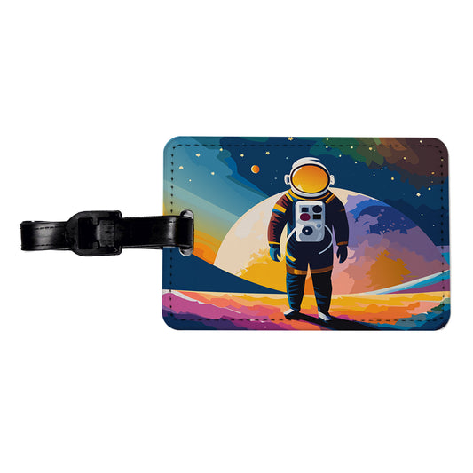 Astronaut Standing Space Astronomy Travel Faux Leather Luggage Tag