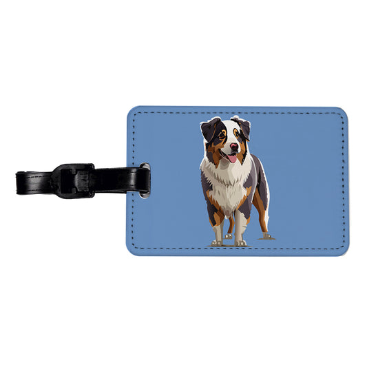 Australian Shepherd Dog Standing Travel Faux Leather Luggage Tag