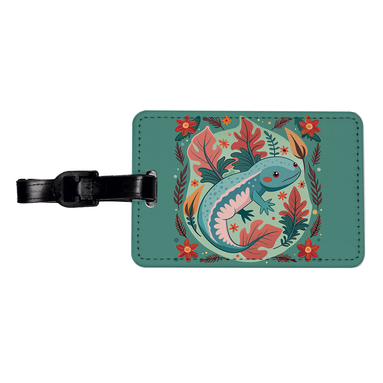 Axolotl Floral Motif Travel Faux Leather Luggage Tag