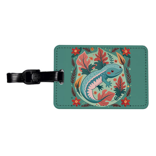 Axolotl Floral Motif Travel Faux Leather Luggage Tag