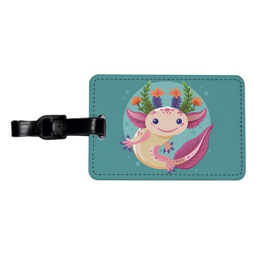 Axolotl Head Floral Flowers Travel Faux Leather Luggage Tag