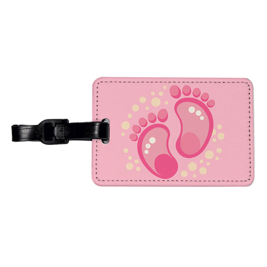 Baby Footprints Pink Travel Faux Leather Luggage Tag