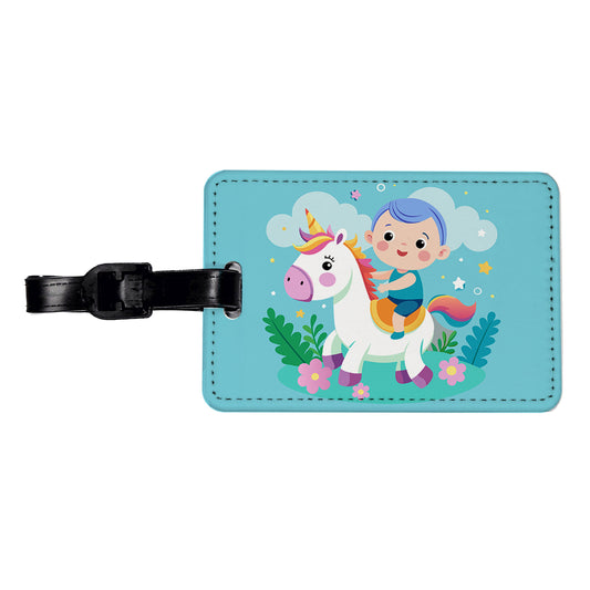 Baby Riding Unicorn Cute Funny Travel Faux Leather Luggage Tag