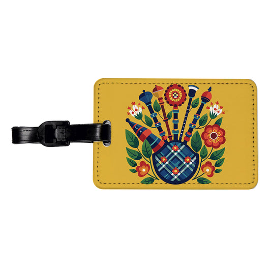 Bagpipes Music Floral Motif Travel Faux Leather Luggage Tag