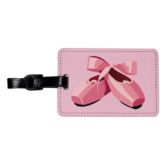 Ballet Shoes Pink with Bow Ballerina Travel Faux Leather Luggage Tag